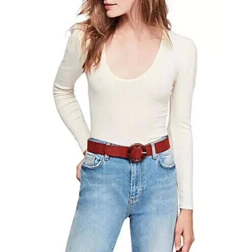 Free People Intimately Hey Lady Top Womens Small Ivory Ribbed Puff Sleeve‎ Shirt